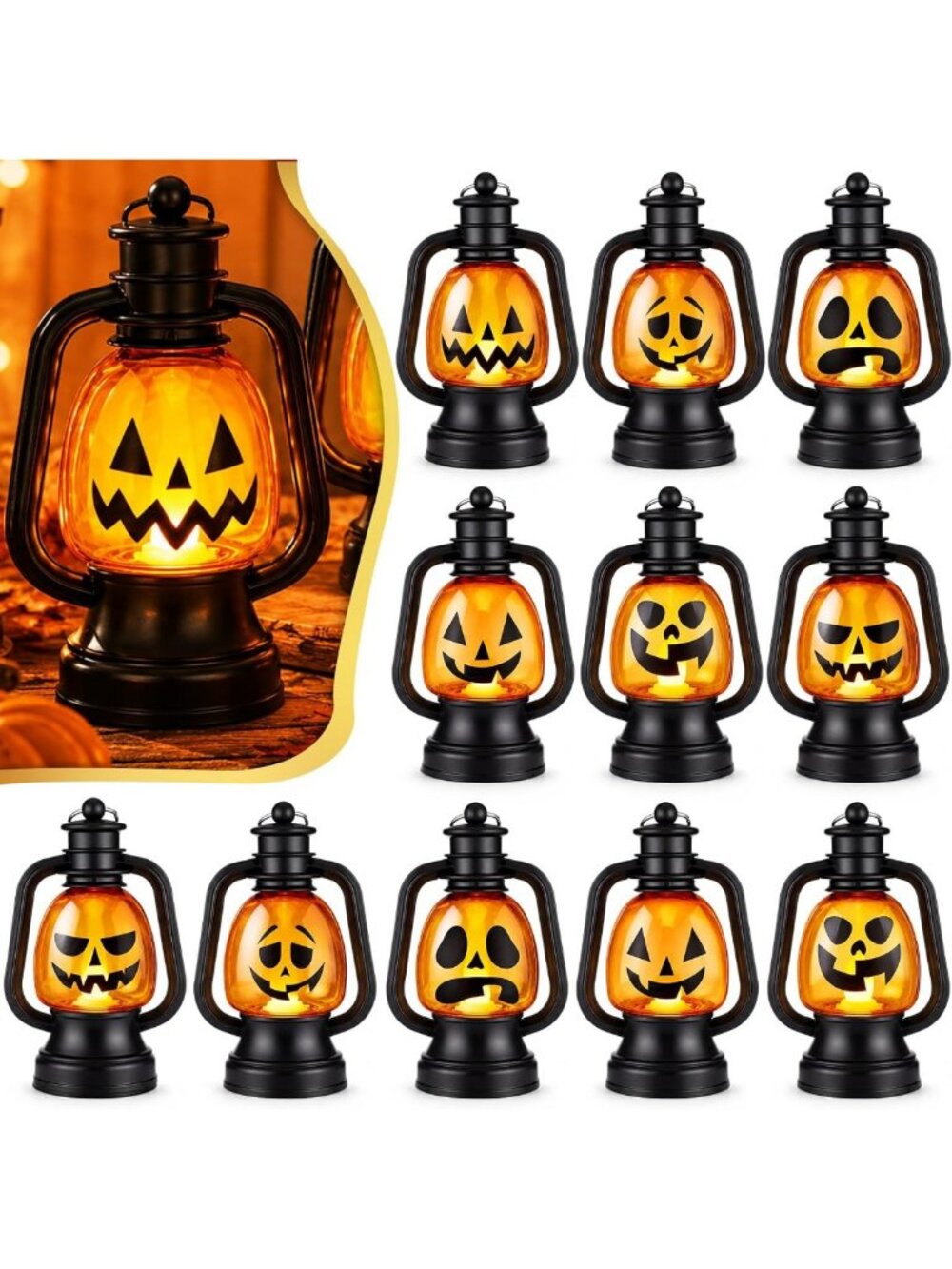 12 Pcs Halloween Mini Pumpkin Lanterns - 6" Jack O'Lantern Decor for Fall